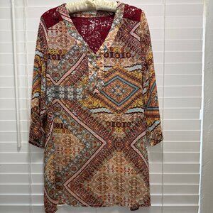 Jessica Simpson Women's colorful print A-line 3/4 sleeve bohemian blouse: No siz